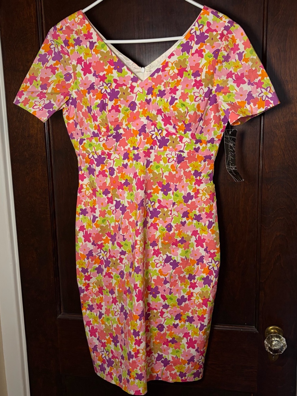 Vintage Floral Boutique Dress Size 6 90s Pink Short Sleeve Cotton NWT Lined